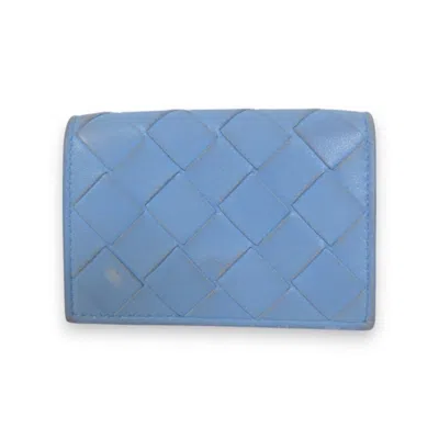 Pre-owned Bottega Veneta Intrecciato Blue Leather Wallet (tri-fold) ()