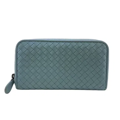 Pre-owned Bottega Veneta Intrecciato Blue Light Blue Intrecciato Long Wallet (bi-fold) ()