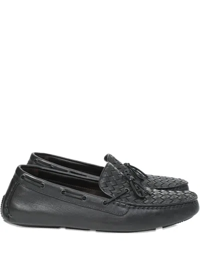 Pre-owned Bottega Veneta Intrecciato Boat Shoes In Black