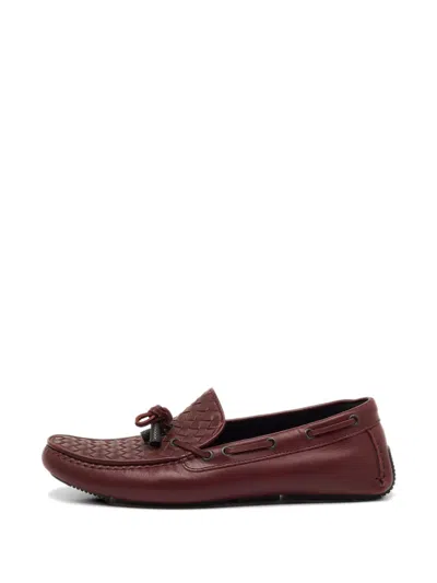 Pre-owned Bottega Veneta Intrecciato Bow Loafers In Red
