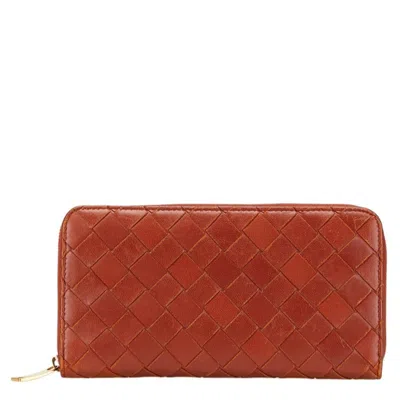 Pre-owned Bottega Veneta Intrecciato Brown Leather Long Wallet (bi-fold) ()