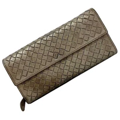 Pre-owned Bottega Veneta Intrecciato Brown Metallic Leather Long Wallet (bi-fold) () In Brown, Metallic