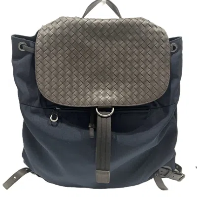 Pre-owned Bottega Veneta Intrecciato Brown Navy Nylon Leather Backpack ()