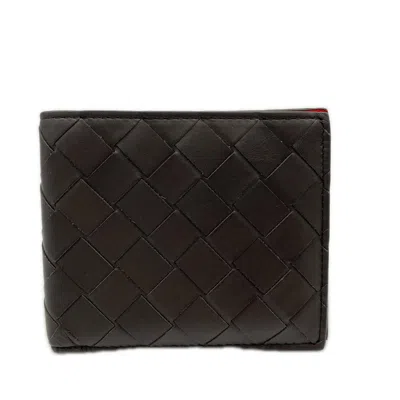Pre-owned Bottega Veneta Intrecciato Brown Red Color Leather Wallet (bi-fold) () In Brown, Red Color