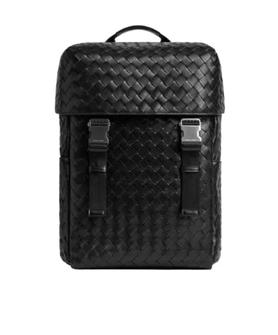 Bottega Veneta Intrecciato Bucked Leather Backpack In Black