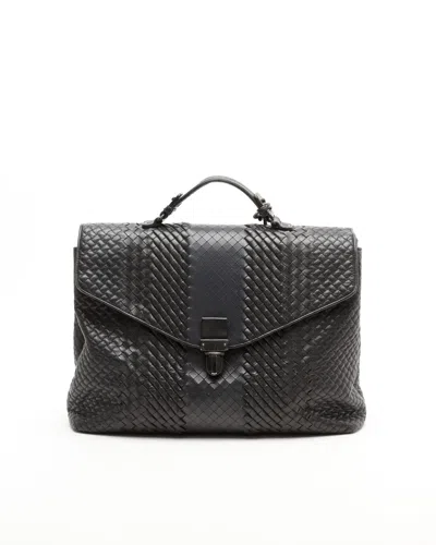 Bottega Veneta Intrecciato Business Bag In Black
