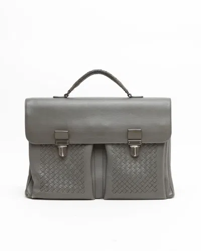 Bottega Veneta Intrecciato Business Bag In Gray