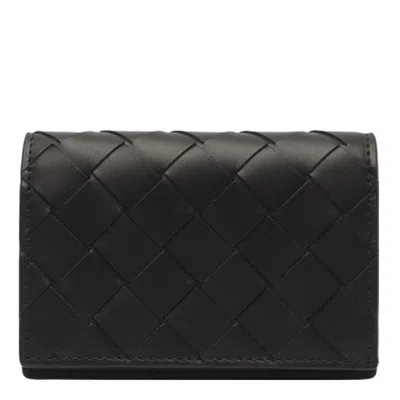 Bottega Veneta Intrecciato Business Card Case In Black Silver