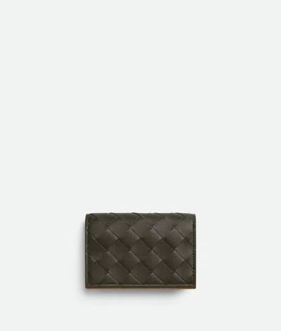 Bottega Veneta Intrecciato Business Card Case In Kaki/dark Praline