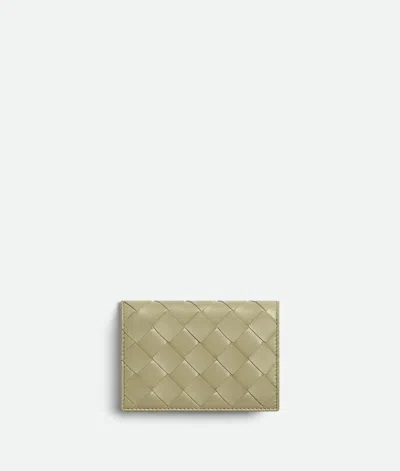 Bottega Veneta Intrecciato Business Card Case In Travertine / New Sauge