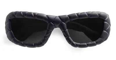 Bottega Veneta Intrecciato Rectangular Sunglasses In Black