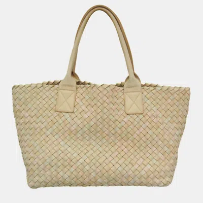 Pre-owned Bottega Veneta Intrecciato Cabas Pm Leather Tote Bag Cream In White