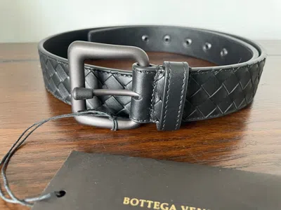 Pre-owned Bottega Veneta Intrecciato Calf Leather Men's Black Belt 173784