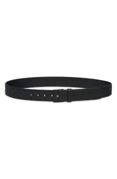 Bottega Veneta Intrecciato Calfskin Leather Belt In 8984 Black-nero Opaco