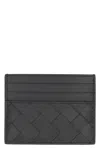 Bottega Veneta Leather Intrecciato Card Holder In Black