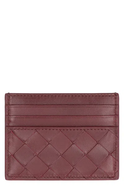 Bottega Veneta Intrecciato Card Case In Burgundy