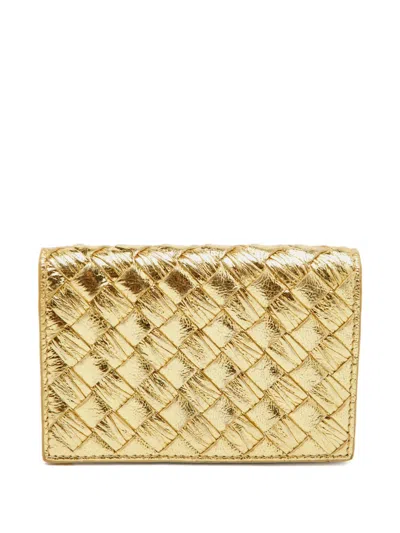 Pre-owned Bottega Veneta Intrecciato Card Case In Gold