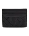 Bottega Veneta Womens Intrecciato Leather Card Holder Black-gold
