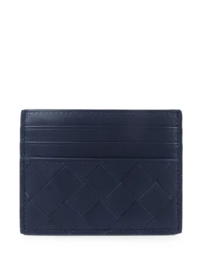 Pre-owned Bottega Veneta Intrecciato Card Holder In Blue