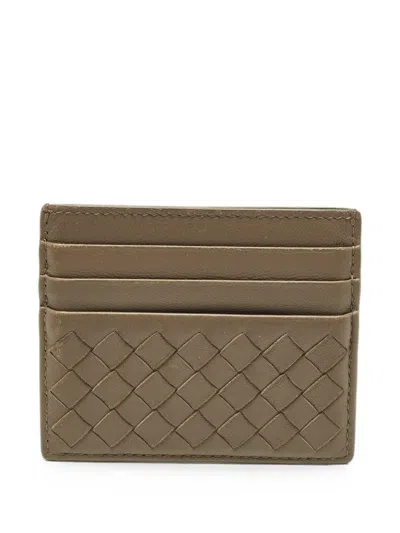 Pre-owned Bottega Veneta Intrecciato Card Holder In Gray