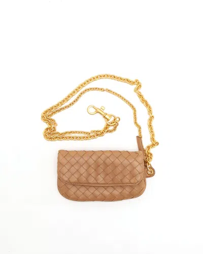 Bottega Veneta Intrecciato Card Holder On Chain In Burgundy