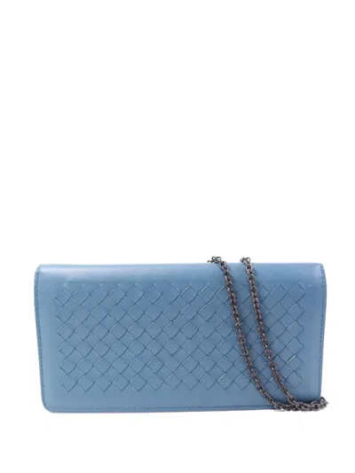 Pre-owned Bottega Veneta Intrecciato Chain Clutch Bag In Blue
