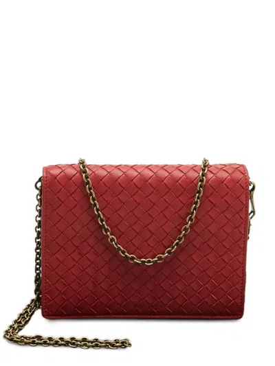 Pre-owned Bottega Veneta Intrecciato Chain-strap Shoulder Bag In Red