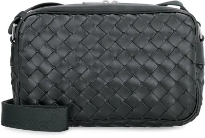 Bottega Veneta Small Leather Classic Intrecciato Camera Bag In Grey