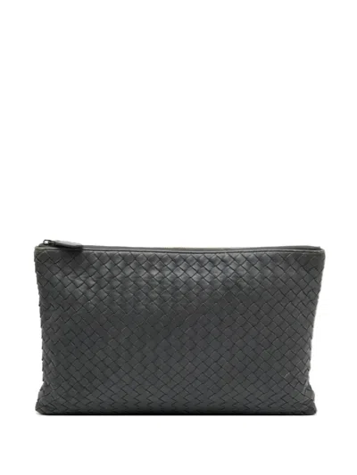 Bottega Veneta Intrecciato Clutch Bag In Gray