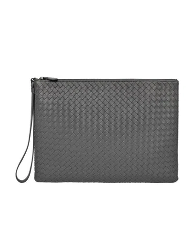 Bottega Veneta Intrecciato Clutch Bag In Gray
