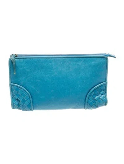 Pre-owned Bottega Veneta Intrecciato Clutch In Blue