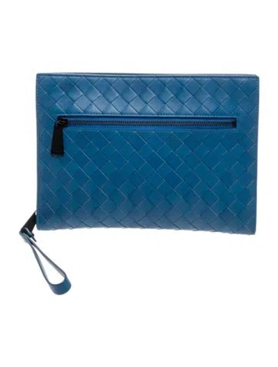 Pre-owned Bottega Veneta Intrecciato Clutch In Blue