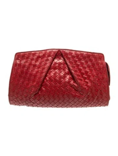 Pre-owned Bottega Veneta Intrecciato Clutch Vintage In Red