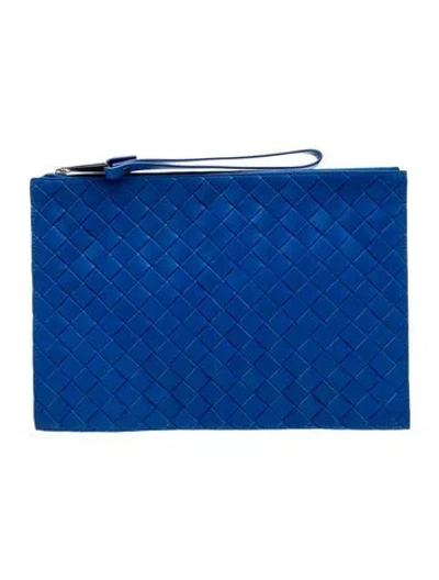 Pre-owned Bottega Veneta Intrecciato Clutch W/ Tags In Blue