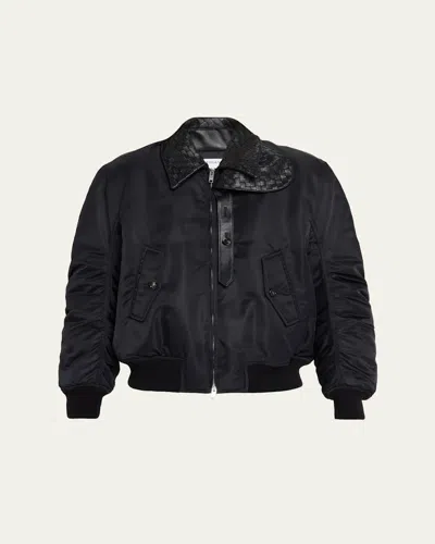 Bottega Veneta Intrecciato Collar Blouson Bomber Jacket In Black