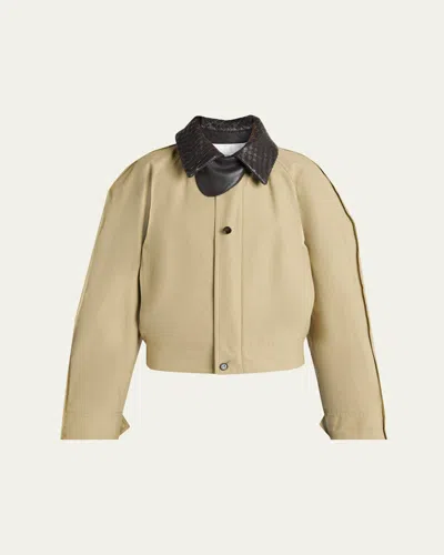 Bottega Veneta Intrecciato Collar Cotton Blouson Jacket In Sahara