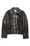 Bottega Veneta Intrecciato Collar Leather Bomber Jacket In 2113 Fondant