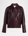 Bottega Veneta Leather Jacket With Intrecciato Motif Collar In Brown