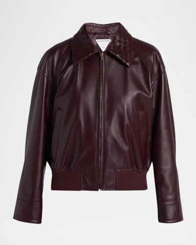 BOTTEGA VENETA INTRECCIATO COLLAR LEATHER BOMBER JACKET