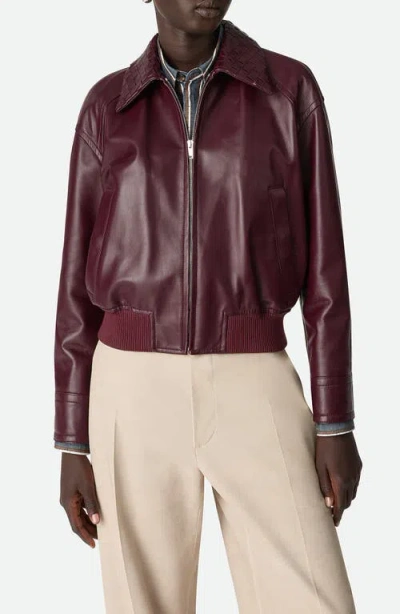 BOTTEGA VENETA BOTTEGA VENETA INTRECCIATO COLLAR LEATHER BOMBER JACKET