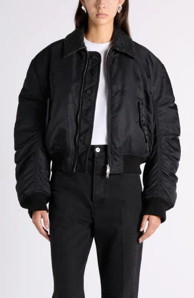 Bottega Veneta Intrecciato Collar Water Repellent Padded Nylon Bomber Jacket In Black