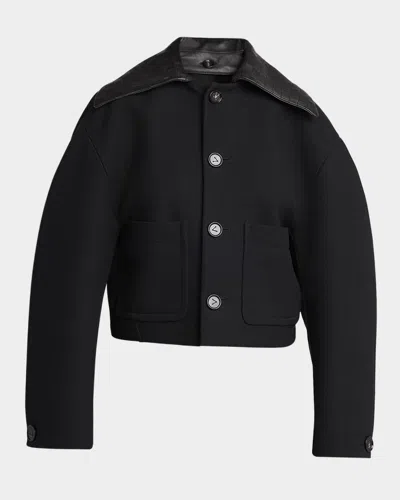BOTTEGA VENETA INTRECCIATO COLLAR WIDE-SLEEVE COTTON JACKET