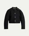 Bottega Veneta Intrecciato Collar Wide-sleeve Cotton Jacket In Nero