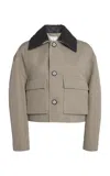 Bottega Veneta Intrecciato-collar Wool-twill Jacket In Metallic