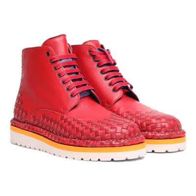Bottega Veneta Intrecciato Combat Boots In Red