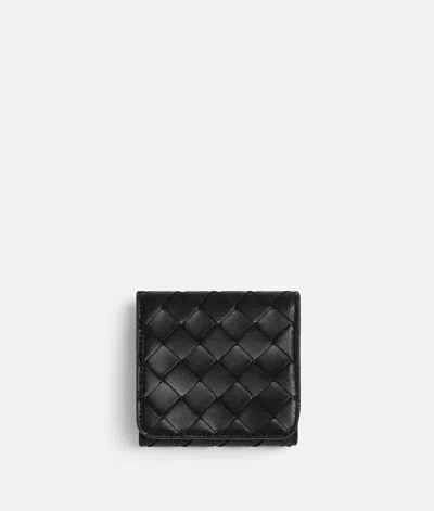 Bottega Veneta Intrecciato Compact Tri-fold Wallet In Black