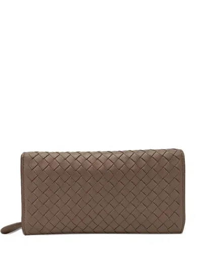 Pre-owned Bottega Veneta Intrecciato Continental Wallet In Brown