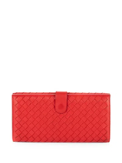 Pre-owned Bottega Veneta Intrecciato Continental Wallet In Red