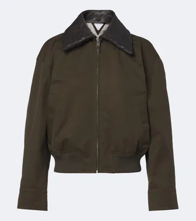 Bottega Veneta Intrecciato Cotton Blouson Jacket In Green