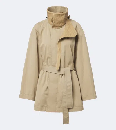 Bottega Veneta Intrecciato Cotton Trench Coat In Beige